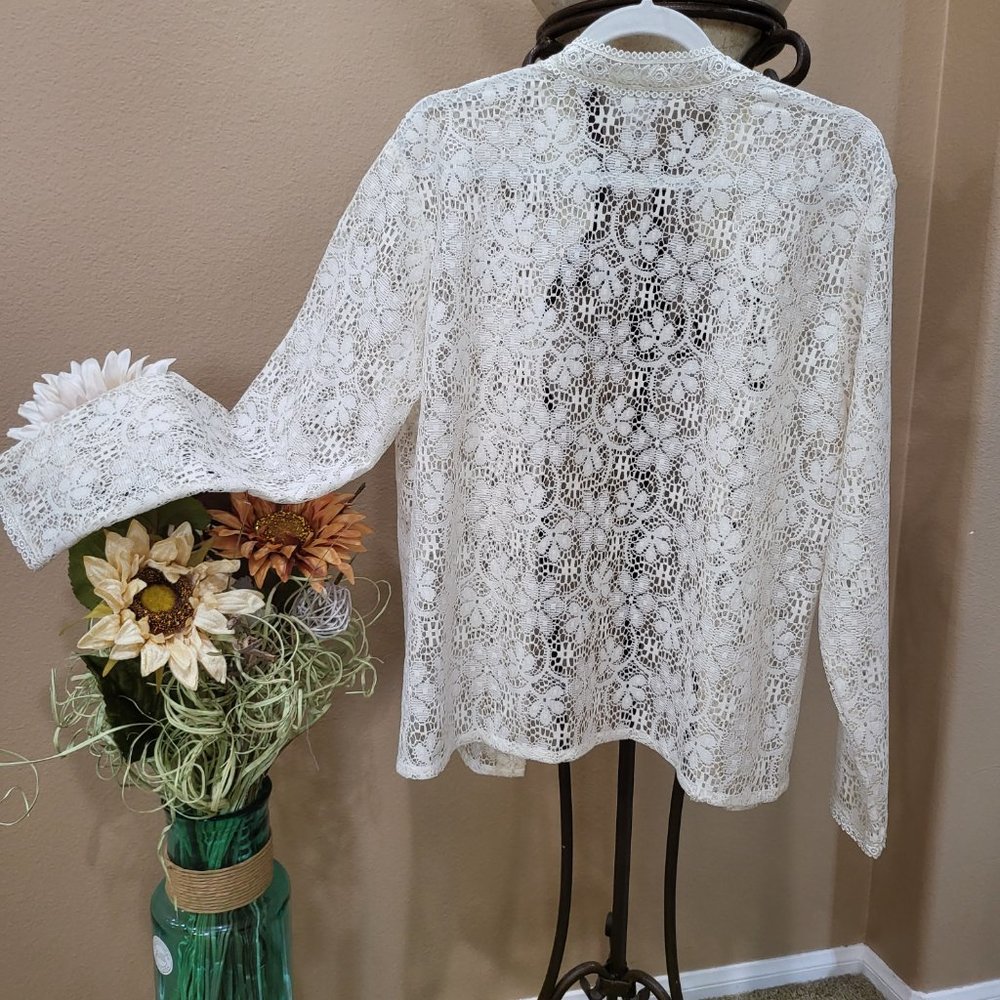 Coldwater Creek Soft Lace Cream Jacket - Picture 8 of 14
